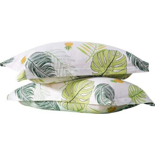 1 Pair 100% Cotton pillow Case Green Leaf pillowcase Rectangular Envelope Style Sleeping Bed Pillow Cover 48x74cm