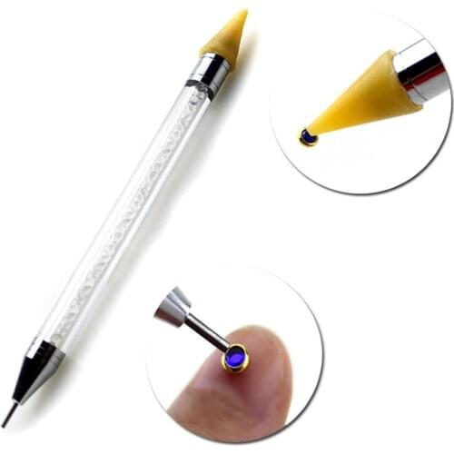 1pc Dual-ended Nail Dotting Pen With Crystal Handle Wax Pencil Crystal Beads Handle Dotting Pen Nail Art Manicure Picking Tools