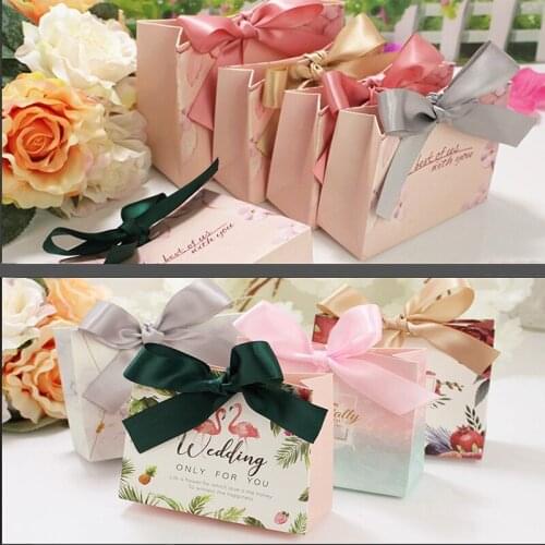 10pcs Favor Candy Bag Upscale European Famingos French Thank You Wedding Favor Gift Box Package Birthday Party Favor Bags kraft