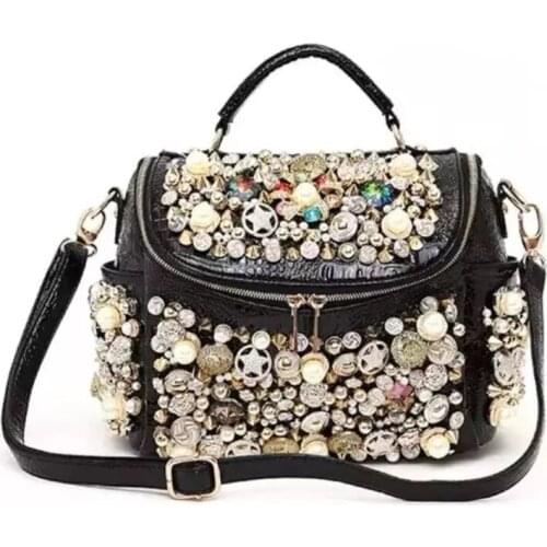 2021 Xianjian ladies handbag fashion rhinestone crocodile pattern luxury rivet ladies shoulder bag large capacity Messenger bag