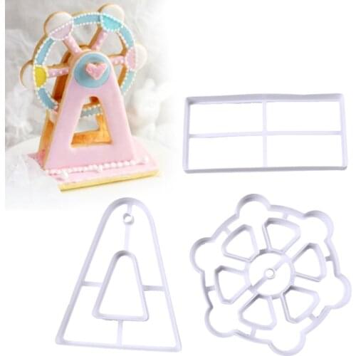 3Pcs/Set 3D Ferris Wheel Cookie Cutter Fondant Cake Mold Cake Decor DIY Embossed Moulds Baking Pastry Mould Baking Tool