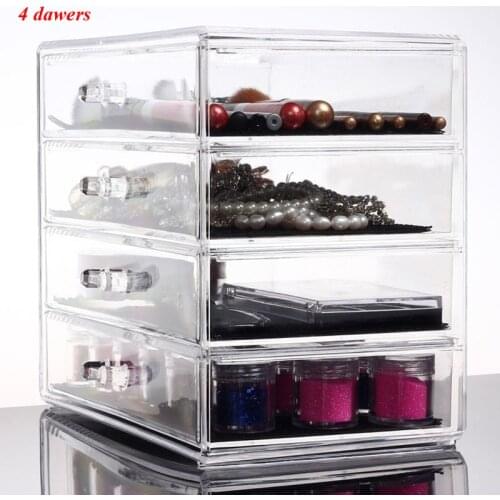 4 Drawers Jewelry Cosmetic Make Up Organizer Holder Box Case Makeup Lipstick Nail Polish Storage New Clear Plastic Acrylic