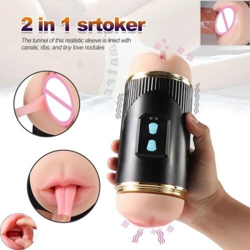Temptation 4D electric double head automatic stretching vibration deep tongue teeth artificial vagina male masturbation real VA