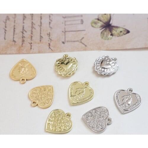 50pcs/lot Retro beauty avatar core geometry hearts shape alloy floating locket charms diy jewelry earring/necklace accessory