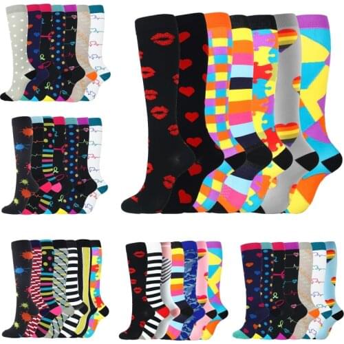 7 Pairs Mixed Compression Socks Multicolored Nylon Breathable Running Hosiery 10.20 New