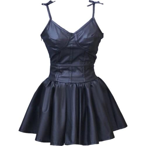 Anime The Future Diary Gasai Yuno Black PU Leather Fancy Dress Cosplay Costume Mirai Nikki Performance Costumes