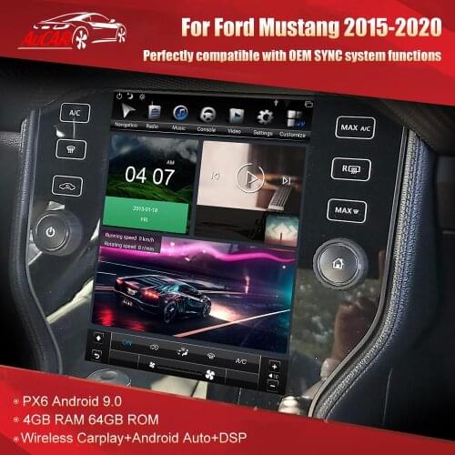 Aucar For Ford mustang radio android GPS NAVI fit Mustang 2015-2020 V6 head unit car multimedia player 4GB WIFI PX6