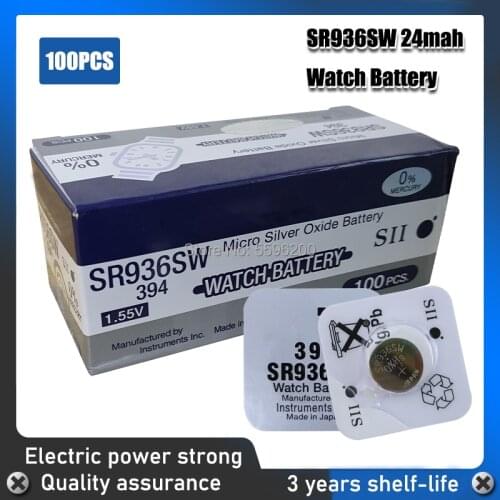 100Pcs FOR SEIZAIKEN 394 100% Original Silver Oxide Watch Battery LONG LASTING SR936SW 936 1.55V Button Coin Cell batteries