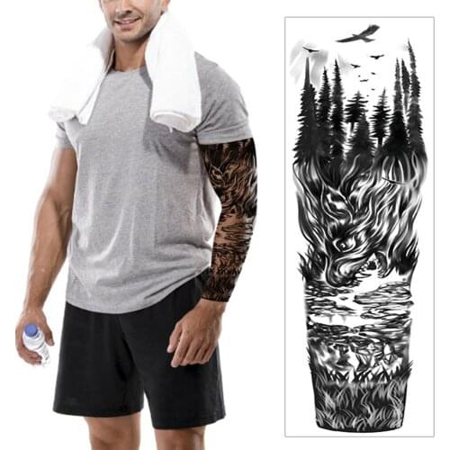 Large Arm Sleeve Tattoo Lion Crown King Rose Waterproof Temporary Tattoo Sticker Wild Wolf Tiger Men Full Skull Totem Tattoo