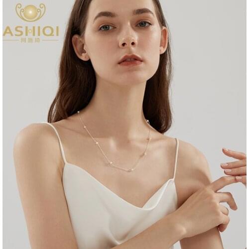 ASHIQI Real 925 Sterling Silver Chain On The Necklace for Women Mini Natural Freshwater Pearls Jewelry for Women Wedding Gift