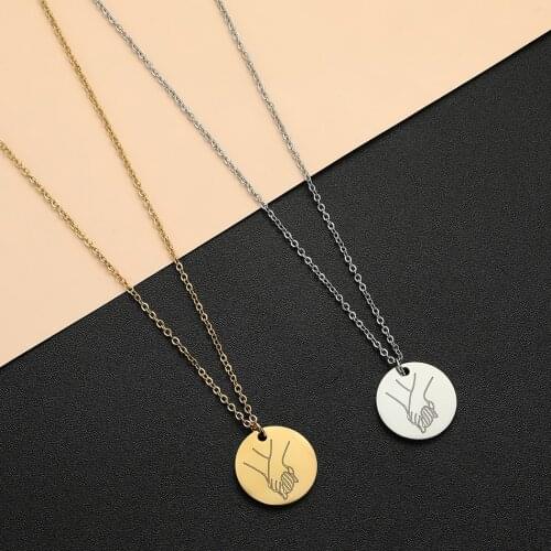 Cxwind I Love You Hand Gesture Necklace for Women Couple Pendant Gold Necklace Coin Disc Charm Dainty Birthday Jewelry Gift