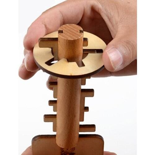 Wooden Toy Unlock Puzzle Key Classical Funny Kong-Ming Lock Toys Educational Kids Jigsaw Montessori Toys for Children