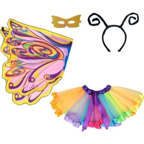 Girls Children Butterfly Wings Fluffy Princess Skirt Dress Mask Wings Headband Party Birthday Gift Christmas Halloween Costume