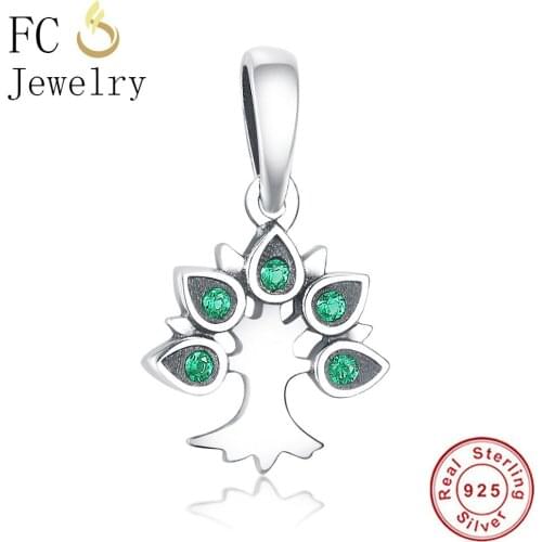 FC Jewelry Fits Original Pandora Charms Bracelet 925 Sterling Silver Life Tree With Green Zircon Stone Beads Berloque 2021 New