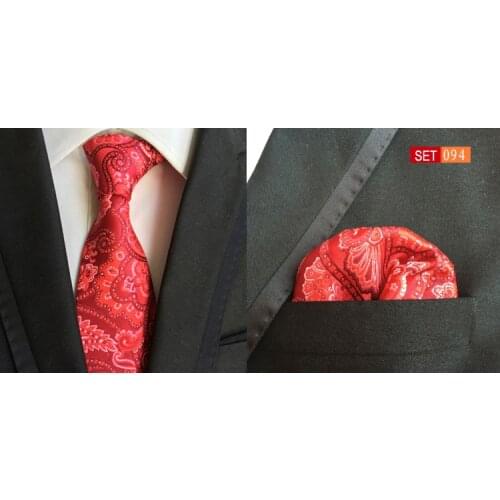 Tie 8cm Gentlemen Wedding Party Ties Set with Red Paisley Floral Pocket Square