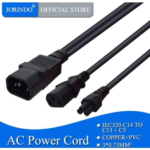 JORINDO 0.3M/1FT, C14 male plug to C13 and C5 Double female power cable cord,IEC320 C14 TO C13+C5 One in two Adapter Cable