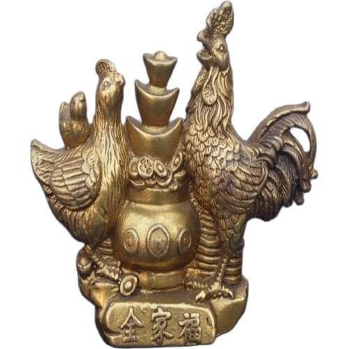 Chinese old bronzes Lucky chicken copper Statue