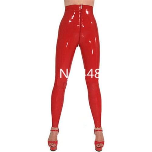 Latex Rubber Red leggings Rubber Latex Stockings Style Leggings Crotch Zipper latex pants for women