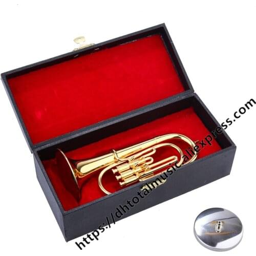 Mini Baritone Horn Miniature Tuba Musical Instruments Display Model Collection Decorative Ornaments Mini with Case and Stand