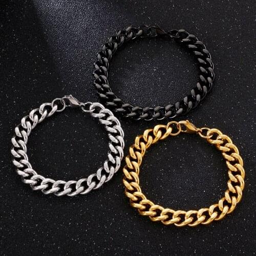 Fashion Dubai Gold Big Chain Bracelet Men 16-25cm Black Pulsera Stainless Steel Jewelry For Man