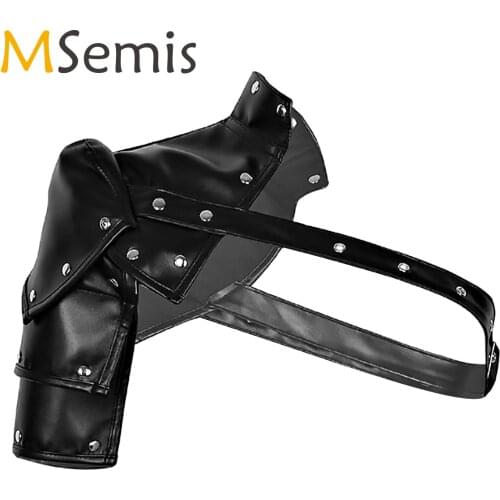 MSemis Men Medieval Steampun Faux Leather Armor Rivets Single Shoulder Arm Guard Body Chest Harness Cosplay Costume Accessorioes