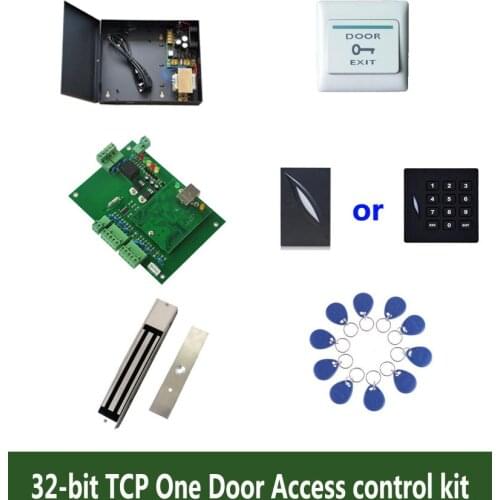 RFID 32-bit access control kit,TCP one door access control+powercase+280kg magnetit lock+ID reader+exit button+10 tag,kit-T106