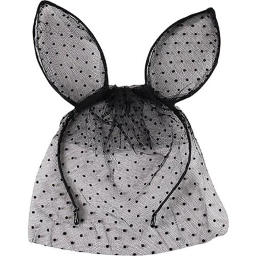 Bunny Ears Headband Mesh Lace Rabbit Hairband with Veil Mask Halloween Party Performance Theme Costume Hair Accessories