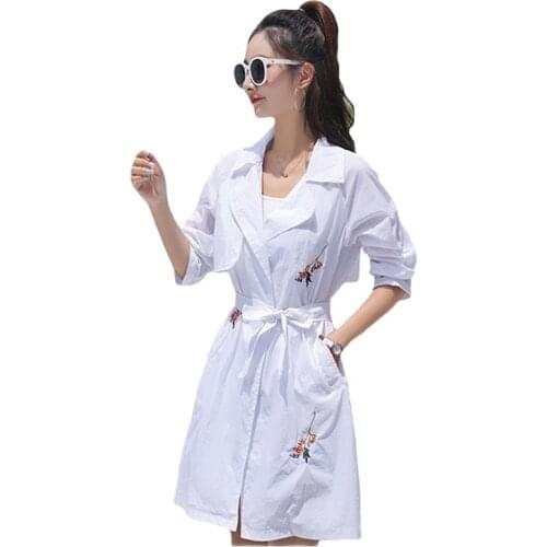 Plus Size Sun Protection Clothing Women Thin Coat Sandy Beach Anti-UV Cardigan Lady Summer Sun Protection Windbreaker Overcoat