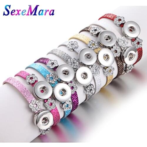 Wholesale Snap Jewelry 18MM Snap Button Bracelets & Bangles Snakeskin Leather Flowers Charm Bracelet Watches