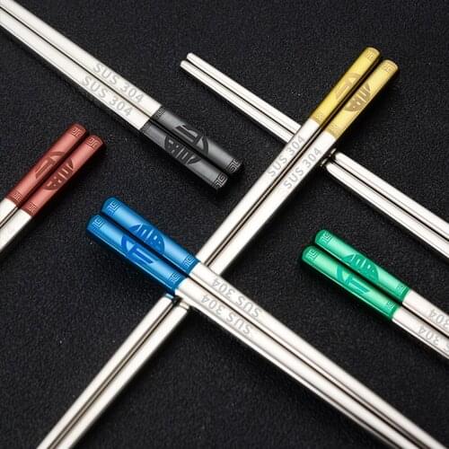 304 Titanium-plated Stainless Steel Chopsticks Household Color Paint 23cm Square Chopsticks Chopsticks Hollow Korean Style