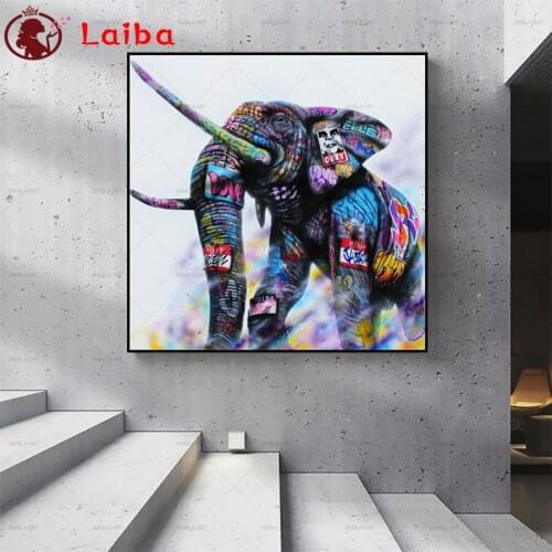 Full Square round drill Diamond painting Animal doodle elephant Diamond embroidery Cross stitch resin office wall decor artwork