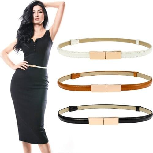 Fashion Elastic Women Belts Strap Thin Skinny Ladies Dress Waist Belt Leather Gold Color Buckle Female Belts