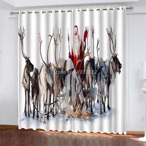 Christmas Tree Santa Claus Window Curtains Kitchen Bedroom Fabric Drapes Curtain Home Draperies Curtains for Living Room