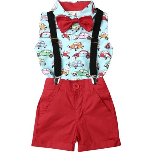 1-5Years Kids Baby Boy Summer Suit Wedding Bowtie Gentleman Shirt Bib Pants Outfit Set