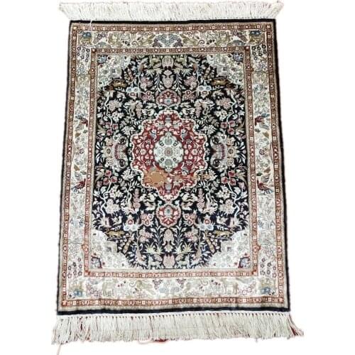 Seeykeep™ 1.5x2ft 500Lines Pure Silk Handknotted Stunning Central Medallion Floral Design With Animal Motifs Rug -SK3036199