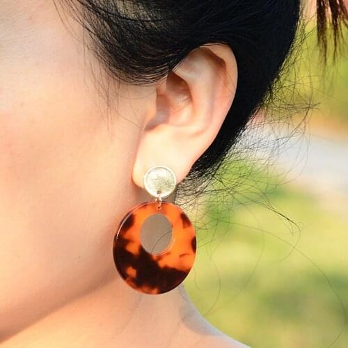 High Fashion Korean Vintage Large Round Leopard Za Earrings Pendant Acrylic Hanging Danging Crosses Heart Golden Resin Earring