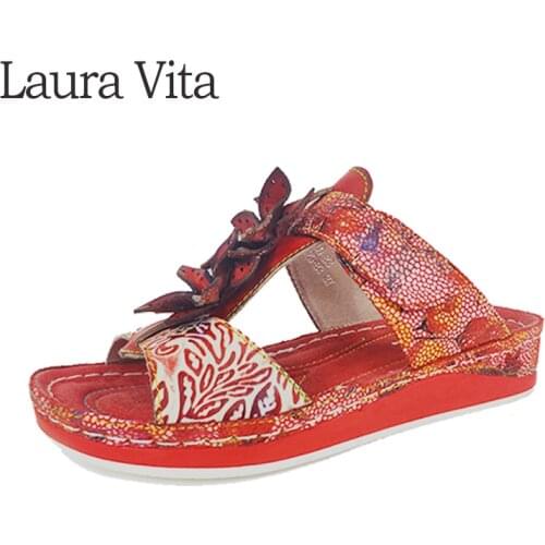 Women Slippers Genuine Leather Shoes Flat Base Heightening Beach Slippers Ladies Shoes BRCUELO 83 Laura Vita