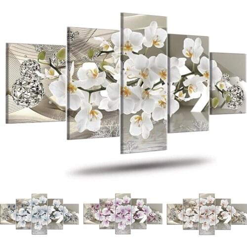 Modern Painting Canvas 5 Panels Orchids Flower Landscape Canvas Print Modular Picture for Wall Art Living Room Home Decor