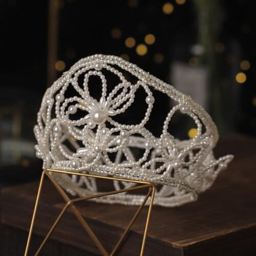 Bridal Crown Headwear Set with Earrings Luxury Handmade Beaded Hair Accessories for Female Wedding Birthday LB