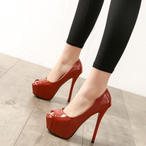 Pumps Women Shoe Sexy Patent Leather Bridal Party Shoes Women Peep Toe Stiletto High Heels 14CM Platform Ladies Pumps Zapatos