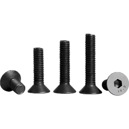 500PCS Grade 10.9 high strength DIN7991 Flat Head Screws M2.5x8 M2.5x10 M2.5x12 black countersunk head hexagon screw