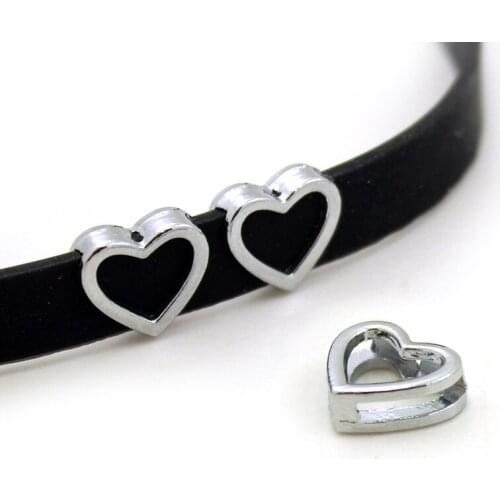 20pcs/lot Internal Dia 8mm Slide Charm Heart DIY Accessories fit 8mm wide belt pet collar