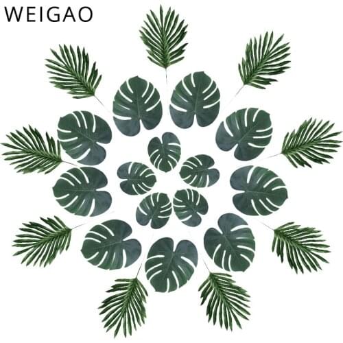 WEIGAO Artificial Palm Leaves Tropical Plant Leaves Hawaiian Luau Party Supplies Decorations Aloha Jungle Beach Birthday Decor