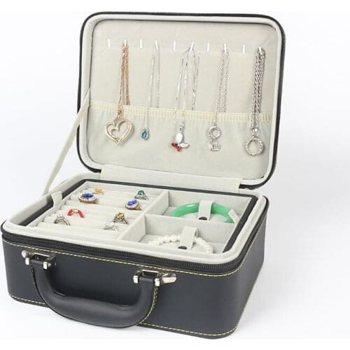 Travel Sport Protect PU Leather Storage Suitcase Boxfor Make Up Classic Zipper Jewelry Storage Suitcase Box For Ring Necklace