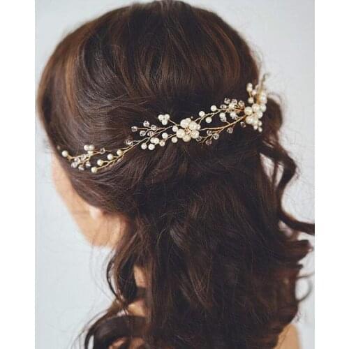 2019 Women Floral Bridal Handmade Imitation Pearl Headband Hair Jewelry Wedding Hair Accessories