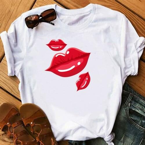 New lips T-shirt Womens High quality printing T-shirt Short sleeve Clothes XK00015