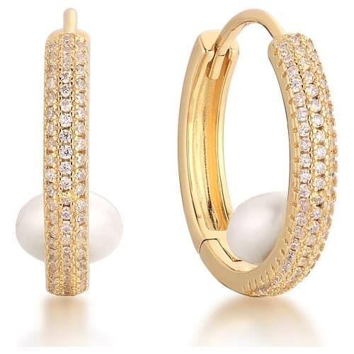 LAYA 925 Sterling Silver Fashion Circle Zircon Natural Freshwater Pearl Hoop Earrings For Women Personality High Quality Jewelry