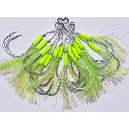 1/0 2/0 3/0 4/0 5/0 Glow Lumious Slow Jig Silicone Skirt Assist hook jigging hook sea fishing hook