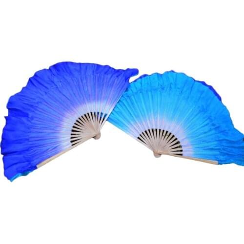 100% Silk Chinese Traditional Dance Bamboo Ribs Short Fans Belly Dance Accessories Fans 2 Layers In Two Colors Can Be Customized