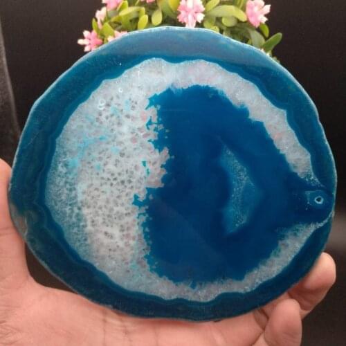 140mm Large BLUE Agate Slice Geode Polished Crystal Quartz